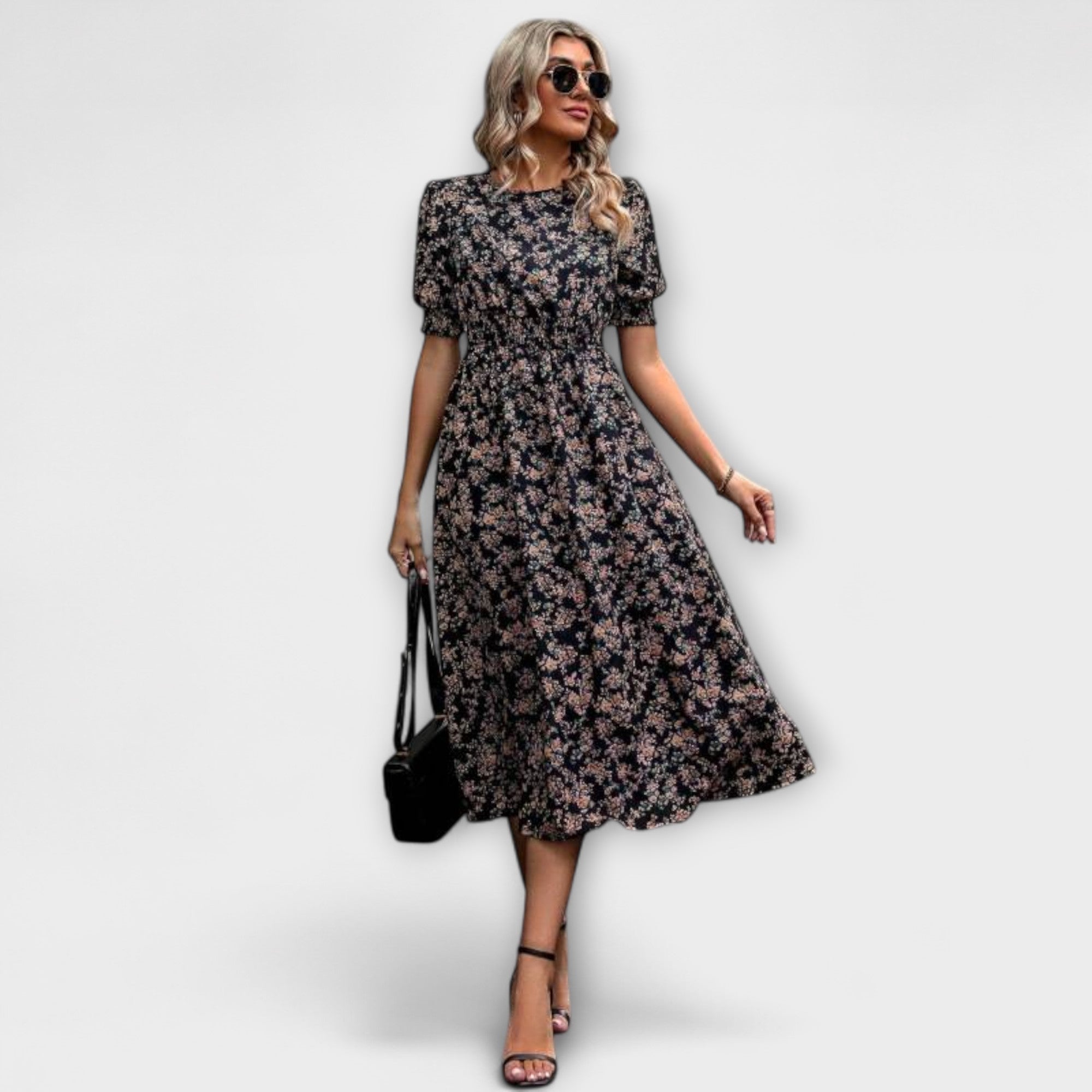 Amelia - Dress with Round Neckline and Floral Pattern